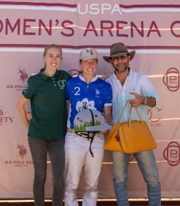 the MVP receives polo helmet and beautiful leather helmet bag for her prize