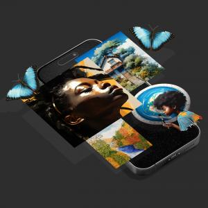 Inspirational printed flyer with digital augmented reality visuals on phone
