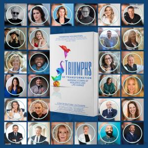 Triumphs of Transformation Book Cover and 29 Co-Authors Around It