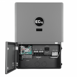 The FlexBOSS21 hybrid inverter in an open configuration, showcasing its components and design for efficient energy management.