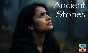 This is a picture of a woman leaning against a stone alter.  This is the alternate title image for the Ancient Stones music video.