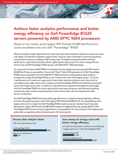 Report titled Achieve faster analytics performance and better energy efficiency on Dell PowerEdge R7625 servers powered by AMD EPYC 9654 processors