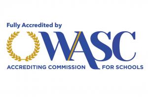 WASC Accreditation Logo featuring the text 'Fully Accredited by WASC, Accrediting Commission for Schools,' with a gold laurel emblem.