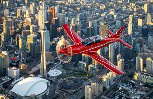 A PC-21 flies over Toronto, Canada, in July 2024.