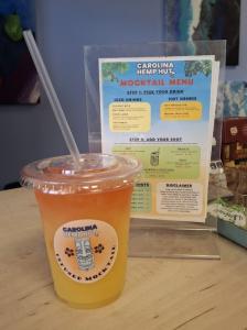 Tiki Bar Cannabis Mocktail with Mango nectar at the Carolina Hemp Hut Durham Dispensary