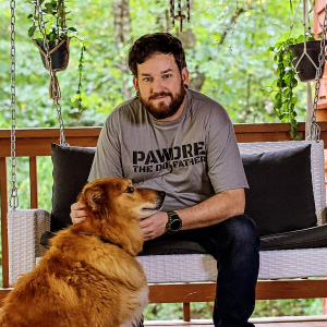 Nate wearing his The Dog Father tee