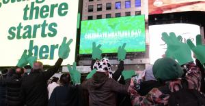 Sadhu Vaswani on Times Sq Billboard for Meatless Day Green Hands Movement