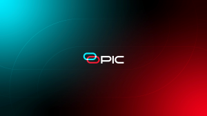 OPIC Technologies company logo featuring interlocking teal and red rings, symbolizing connection and innovation, set against a gradient background transitioning from teal to red with subtle curved lines for a modern and dynamic aesthetic.