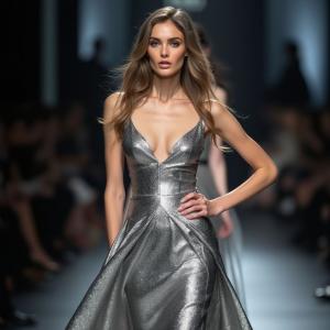 Segmind is proud to announce the integration of four advanced generative AI models—Flux Fill, Flux Depth, Flux Canny, and Flux Redux—into its growing suite of offerings A beautiful model walking down a New York Fashion Show runway wearing a futuristic silver dress. Background blurred. Studio photo shot.