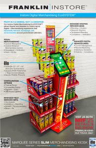 Digital Merchandising Kiosk, Slim Design, Touchscreen, Branding, Graphics, Merchandising, Retail, Convenience, Grocery, Customer Engagement, Managed Services, Planogram, Visual Merchandising, Omni-channel