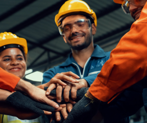 Team Work photo of service trades workers standing in circle