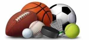 Photo of The Sports and More Sports logo featuring a collection of sports equipment, including a football, basketball, soccer ball, baseball, tennis ball, hockey puck, golf ball, and a badminton shuttlecock, representing the platform's focus on diverse sp