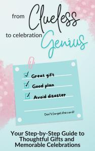 Cover image of a book called Clueless To Celebration Genius: The Ultimate Gift-Giving Guide for Partners. The cover contains a post it note with a checklist.