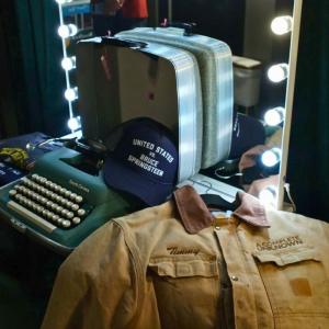 Gifts for Timothée Chalamet in the AB Hillsboro Village dressing room: a custom-embroidered Carhartt jacket from N.B. Goods Nashville, a 1960s typewriter from Detroit Type Works, and more. Photo by AB Hillsboro Village.