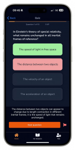 A student selecting an incorrect answer in a Brain Glue Physics quiz, receiving instant written feedback