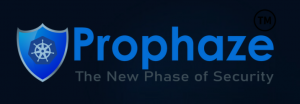 Image is a logo for company Prophaze. The logo has a symbol of a shield and says, "Prophaze, the next phase of security."