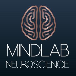 a logo picture of a rose gold outline of a brain set against a dark blue background.