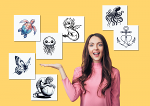 An image of a woman surrounded by tattoos quickly made by tattoos ai