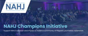 People attending an NAHJ conference with the words "NAHJ Champions Initiative" superimposed