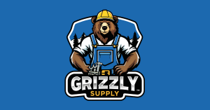 Grizzly Supply logo featuring a bear in a hard hat holding a wrench, symbolizing strength and reliability for cable ties, zip ties, and industrial cable management solutions.