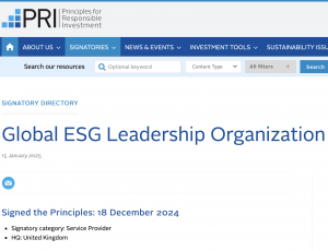 Global ESG Leadership Organization Becomes Signatory to United Nations Partnered Principles for Responsible Investment