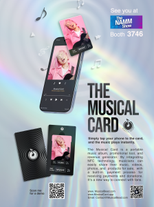 an iphone and a musical card that looks like a credit card