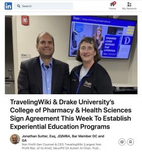 Following rapid growth across 50 US states, and an extensive investment into resources in twelve languages, TravelingWiki launches its Experiential Capstone Program today in partnership with The Drake University College of Pharmacy & Health Sciences