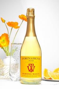  Mimosa Magic Sparkling Wine: A bottle of Tornabene Wine NV Mimosa Magic, a sparkling wine with a lively, effervescent pour, capturing the essence of a perfect brunch experience.