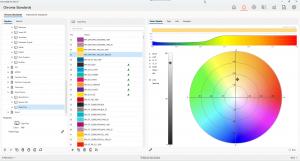 Main screen of Chroma Standards showing Library & Book style organization of color instandards and base inks with spectral information