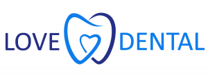 Logo of Love Dental, displaying a tooth outline with a heart shape inside, representing their commitment to quality, caring, and advanced dental services.