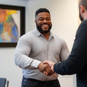 Hiring Room Photo- Black Male Smiling & Happy From Being Hired