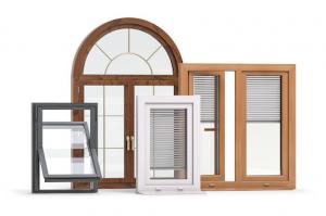 A collection of various window styles, including double-hung, casement, sliding, bay, and bow windows, displayed separately on a white background