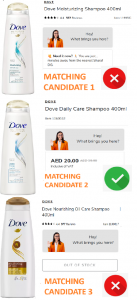 Product matching candidates: only one is a good match