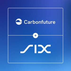 Carbonfuture and SIX logos against a blue background.