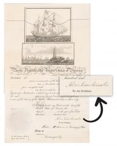 Near fine state of a blank ship’s passport boldly signed by President Abraham Lincoln and counter-signed by Secretary of State William Seward (est. $10,000-$12,000).