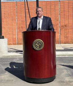 Tim Wertner, CEO of Durham School Services, giving remarks at CUSD's Ribbon Cutting Event