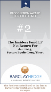 Barclay Hedge: A division of backstop solutions. Recognition Award for Excellence #2 The Insiders Fund Net Return For January 25, in the Long Short Equity Sector. This fund was ranked on the data in Barclay Hedge Database of Hedgefund Managers