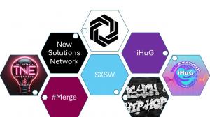 An array of hexagons with logos inside
