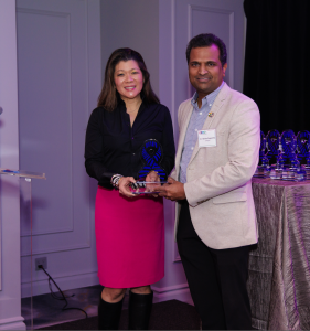 Dr. Harsha Rajasimha stands with Jenifer Waldrop at the RDDC RISE Awards ceremony. Dr Rajasimha was conferred the Caregiver RISE Award 2025