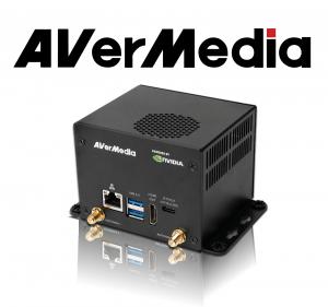 AverMedia logo above the DSC06930 AI Box with reflection