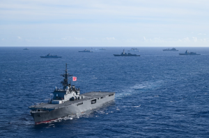 Japan Maritime Self-Defense Force (JMSDF) tank landing ship JS Kunisaki (LST-4003) breaks away from the formation after a group sail with the U.S. Navy, July 22, off the coast of Hawaii during Exercise Rim of the Pacific (RIMPAC) 2024.