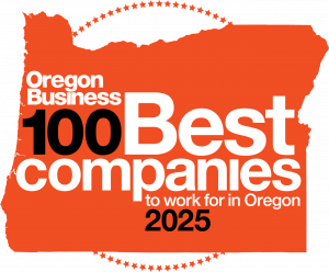 Oregon Business magazine logo over an overlay of the shape of Oregon