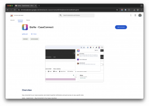 Quilia CaseConnect Chrome extension displaying CaseChat for real-time client messaging inside a case management software.
