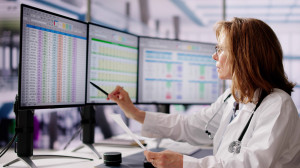Nurse manually searching patient data
