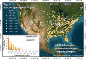 Figure 1. Spatial distribution and power distribution histogram of the study object (the lower 48 states).