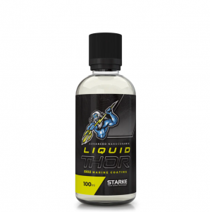 Bottle of Liquid Thor SiO2 Marine Coating by Starke Yacht Surface Technologies, displayed on a white background.
