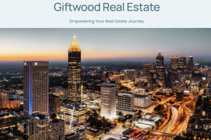 Giftwood Real Estate typical metropolitan skyline view and website. banner