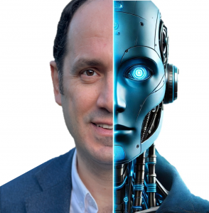 Amin Shad, Founder and CEO of Ellenex, depicted as a fusion of human and AI to represent the integration of intelligent industrial IoT systems.