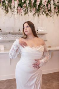 Bride wearing a fitted bridal gown
