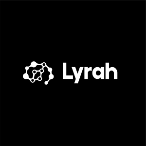 Logo blanco sobre fondo negro de Lyrah, dispositivo de bienestar emocional.